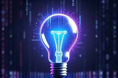 A glowing lightbulb made of digital circuits.