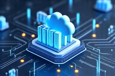 Cloud and server icons connected by network lines.
